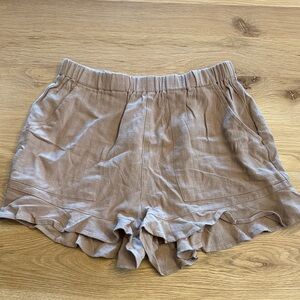 High Waist Ruffle Hem Shorts in Tan